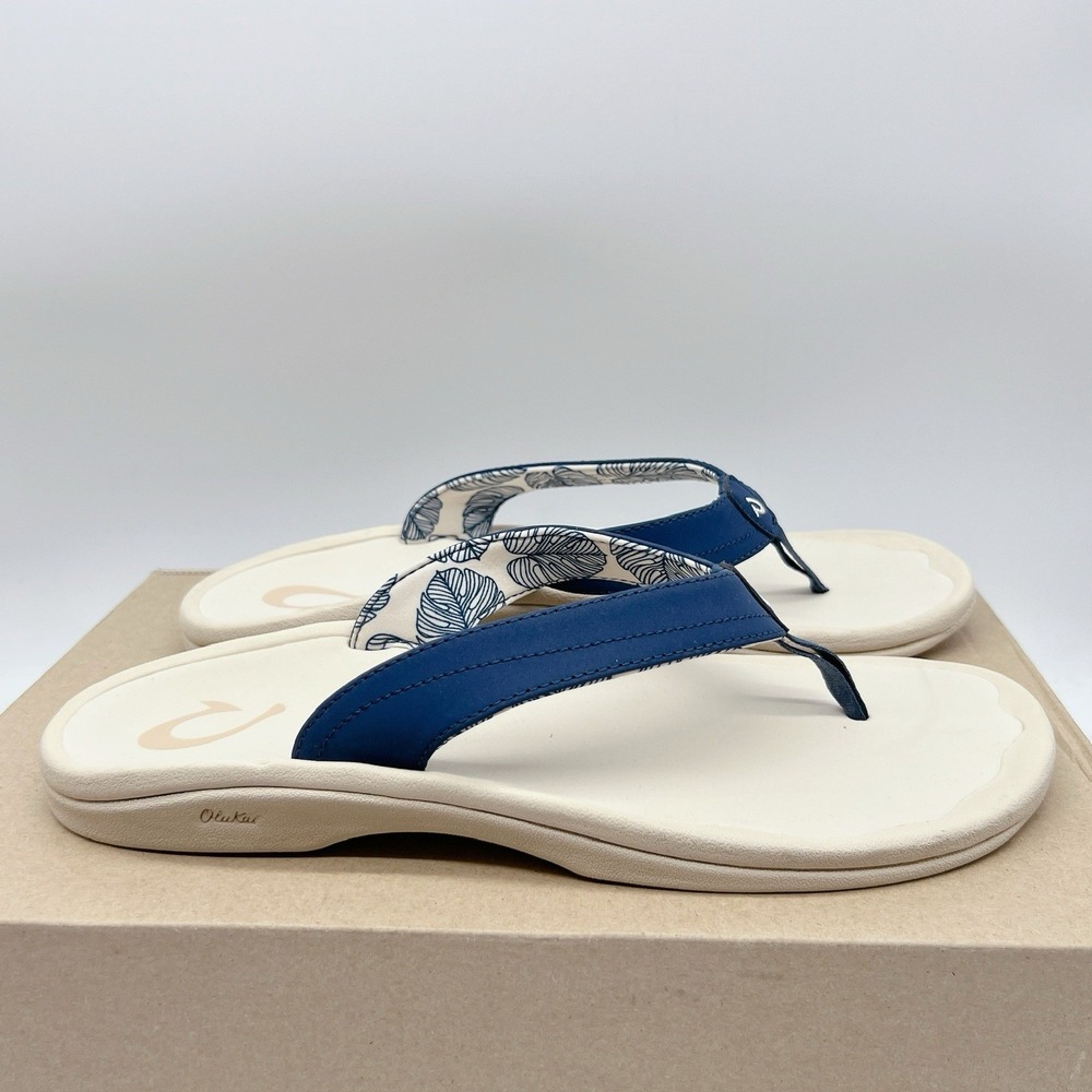 OluKai Ohana white sand trench blue Women's Flip Flop Sandals - Picture 5 of 12